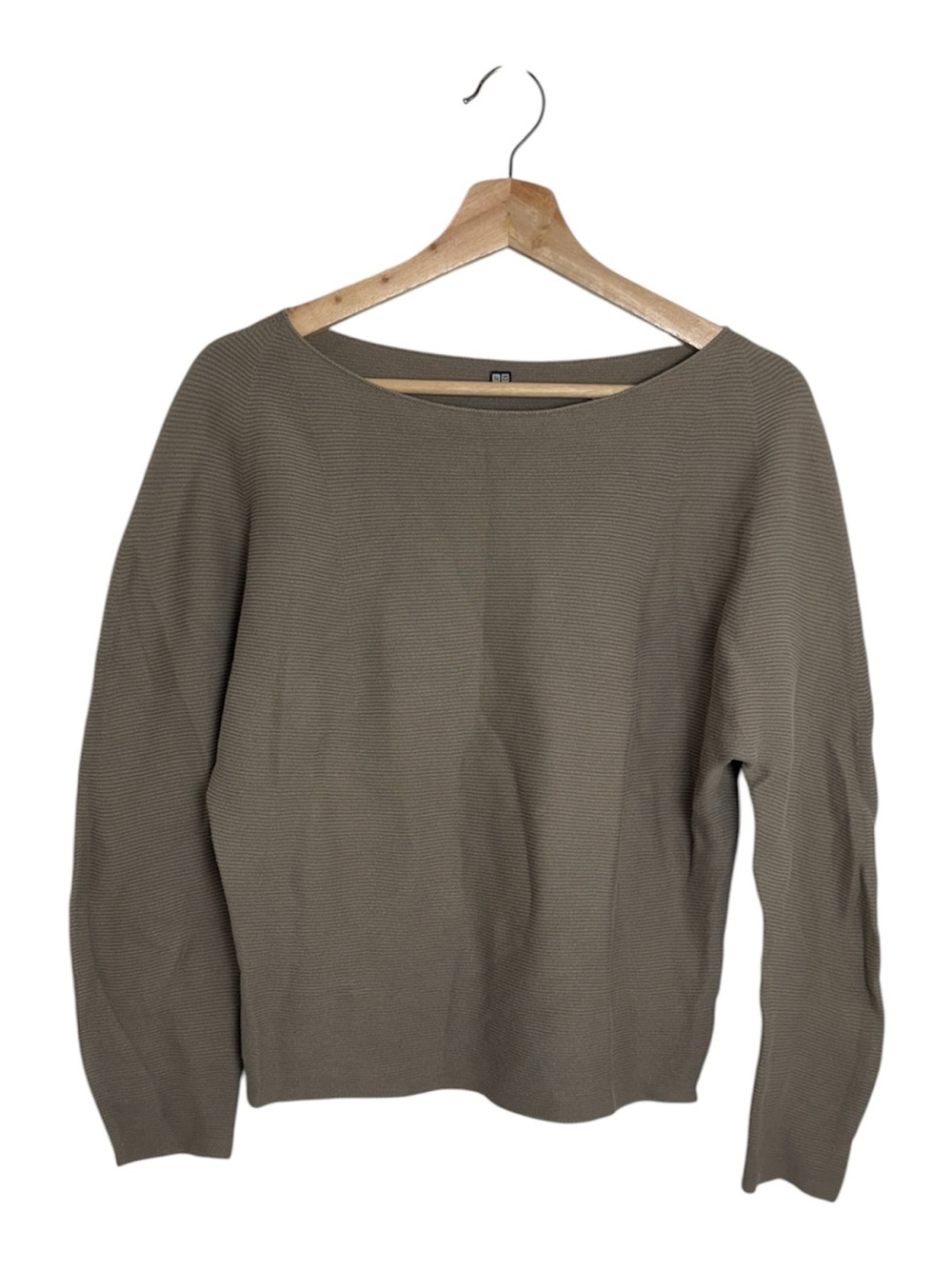 Uniqlo 100% Cotton Boat Neck Dolman Sweater Taupe Small Orig ~$40